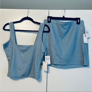 NWT Good American Crystal Mini Skirt and Top Set - blue